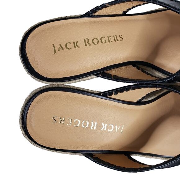 Jack Rogers Rowan Platform Espadrille Leather Wedge Sandal in Black NEW - Picture 8 of 11
